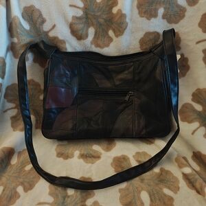 Men's Patchwork Leather Messenger Bag - Black and Brown